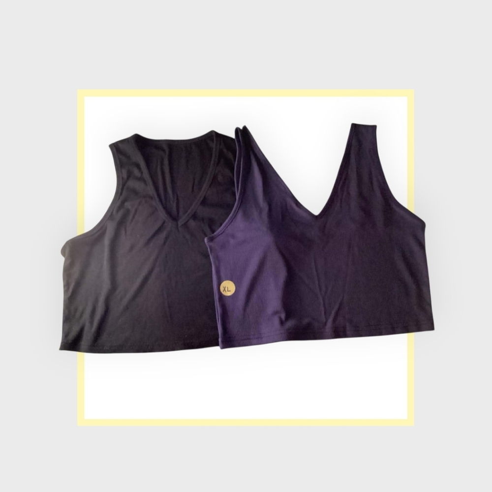 Women's Black and Purple V-Neck Tops